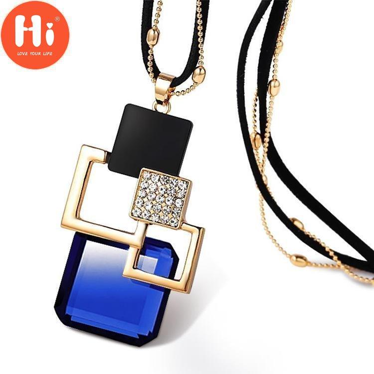 

Привет геометрический квадратный кристалл свитер цепи женские аксессуары кулон длинное ожерелье