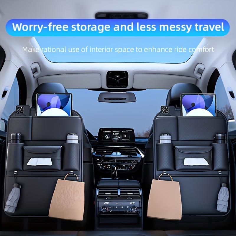High Quality Black Car Seat Back Organizer - Large Capacity PU Leather Storage Bag for Water Bottles, Tablets, Laptops And Accessories
