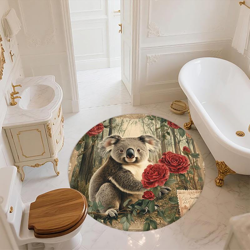 Vintage Rose Animals,Round Area Rug,Carpet Rug for Living Room Bedroom Sofa Playroom Decor,Non-slip Floor Mat