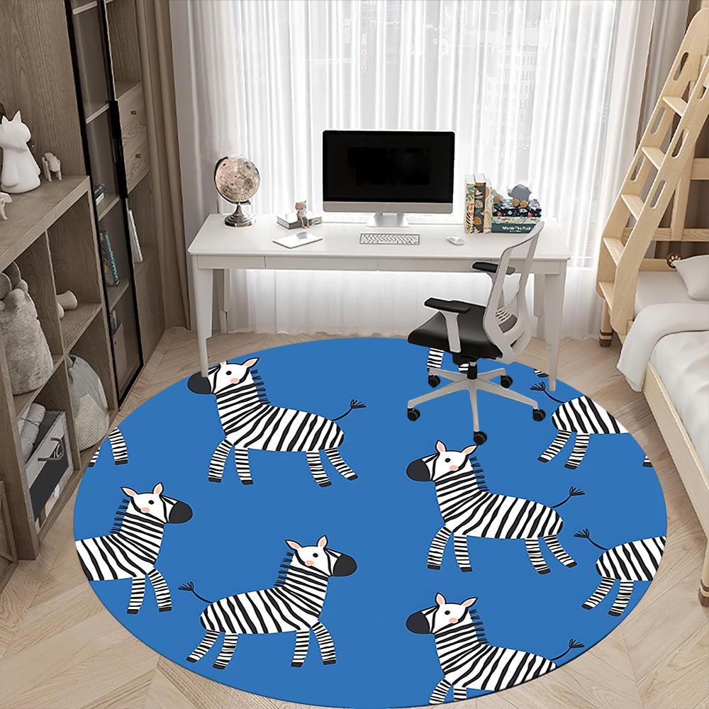 1pc Zebra Circle Office Round Area Rug, Indoor Mat Suitable For Office, Under Office Chairs Bedroom Living Room Home Decor, Room Deco