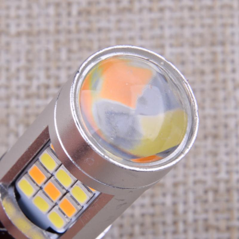 2Pcs Error Free White Amber 3157 LED Switchback DRL Turn Signal Parking Light Bulbs DC 12V