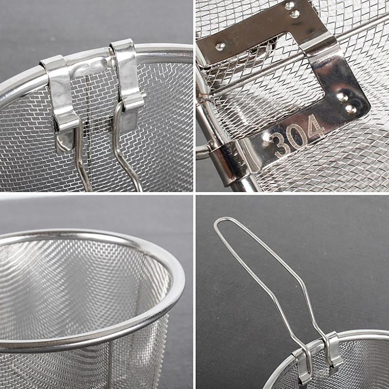 French Chip Frying Strainer Basket Stainless Steel Deep Fry Basket Kitchen Round Fryer Wire Mesh With Handle Wire Colander Nets