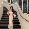 2026 French 3D Floral Ribbon Long Sleeve Lace Slimming Fishtail Formal Dress for Women
