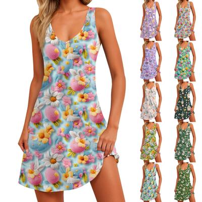 Damenkleid mit Blumendruck, Weste, Rock mit Taschen, Strandrock, Westenrock mit V-Ausschnitt