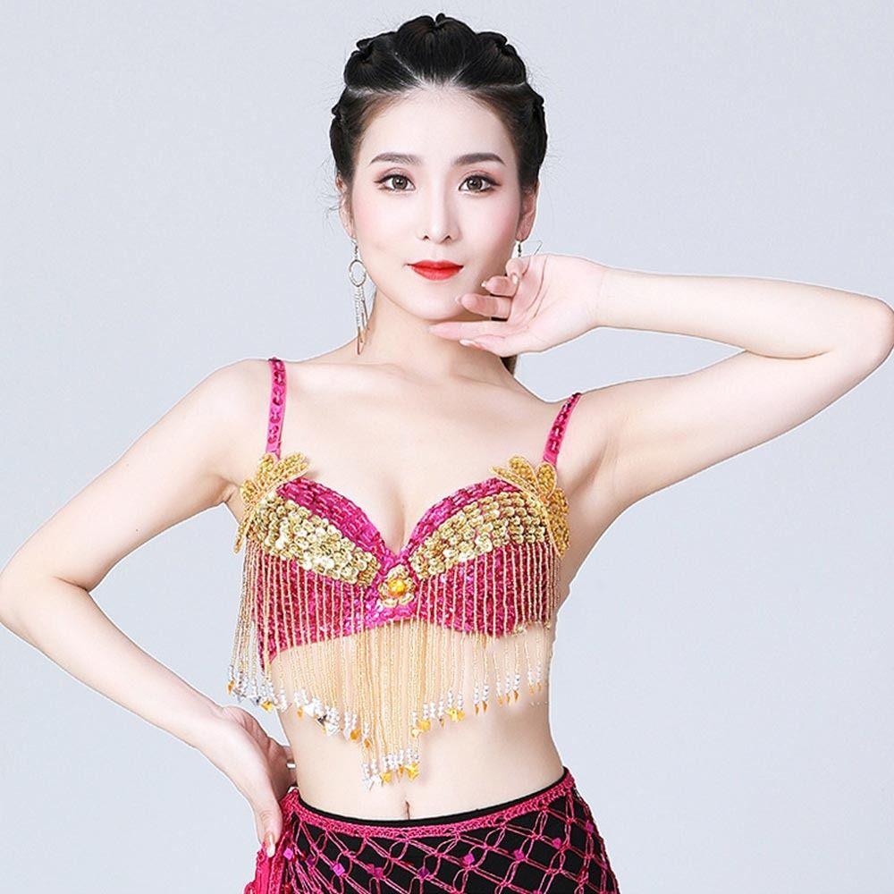 Adjustable Straps Belly Dance Tops Beaded Tassels Sparkly Bra Charming Dance Wear Women