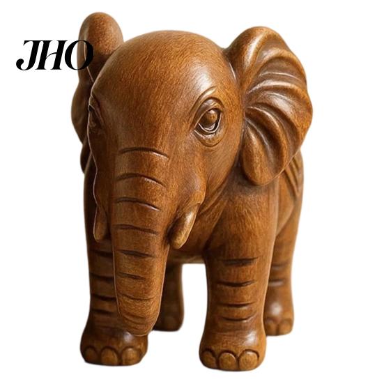 Business Opening Present Elephant Figurine Ornament, Resin Wood Grain Statue, Auspicious Feng Shui Wealth Ornament Animal Sculpture for Home