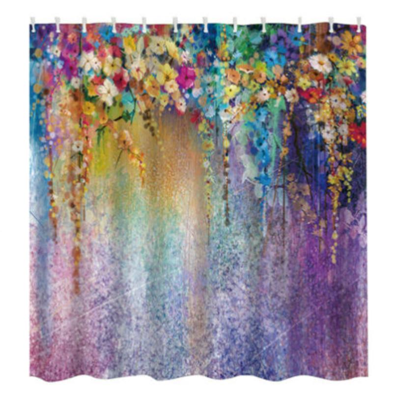 

Водонепроницаемые шторки для душа с фиолетовыми цветами, напечатанные 3D, с набором крючков 150*180cm/59*70.8in