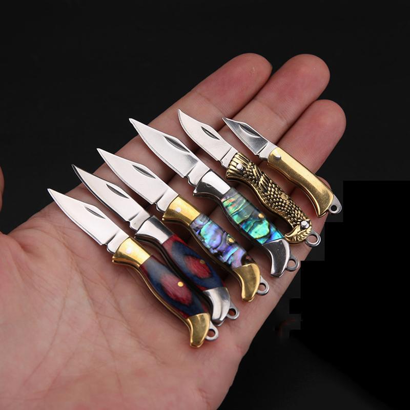 7.2cm Shell Brass Steel Folding Knife Pocket Keychain Portable Resin Steel Knives Survival EDC Tool Cutter Peeler Hunting Gift