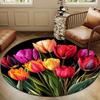 Tulip Print Round Area Rug - Non-Slip Polyester Chair Mat for Bedroom, Living Room - Decorative Floral Crystal Velvet Carpet