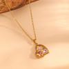 New Fashion 18K Gold PVD Stainless Steel Chain with Heart and Water Drop Pendant Full of Zircon Necklace Women Gift