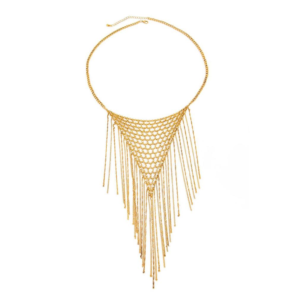 European & American Multi-layer Tassel Necklace: Woven Net Clavicle Chain with Personality Design