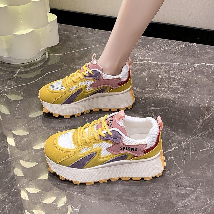 

Mesh color matching dad shoes women s summer 2025 new versatile sports shoes breathable thick sole heightening casual women s shoes trend 35 жёлтый