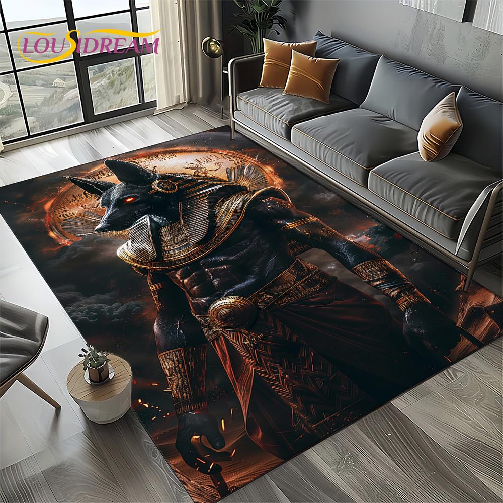 Ancient Egypt Death Anubis Pharaoh Horus Mythology Carpet Rug for Living Room Bedroom Home Sofa,Area Rug Non-slip Floor Mat