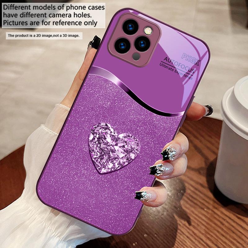 Gradient Diamond Love For iPhone 17 Air 16 E 15 14 13 Plus 12 Mini 11 17 Pro Max XR Xs Max 16E 7 8 Tempered Glass Phone Case