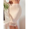 Sottogonna a mezza lunghezza con bordo in pizzo da donna, Sottogonna midi antistatica anti-sfregamento, Gonna sottoveste estiva elastica in vita tinta unita per l'uso quotidiano da donna