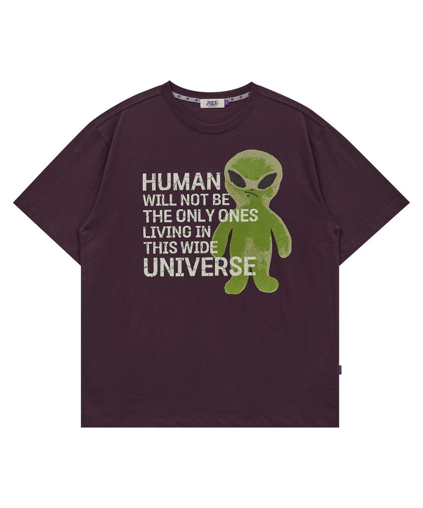 HOODHOOD Alien Slogan Short Sleeve T-Shirt Purple