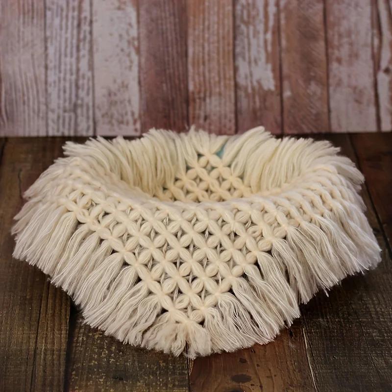 

1 шт. Винтажный мягкий вязаный плед с кисточками - Реквизит для фотосъемки новорожденных, Практичный наполнитель для корзины для студийной съемки, Коврик и милый подарок для малыша Other бежевый