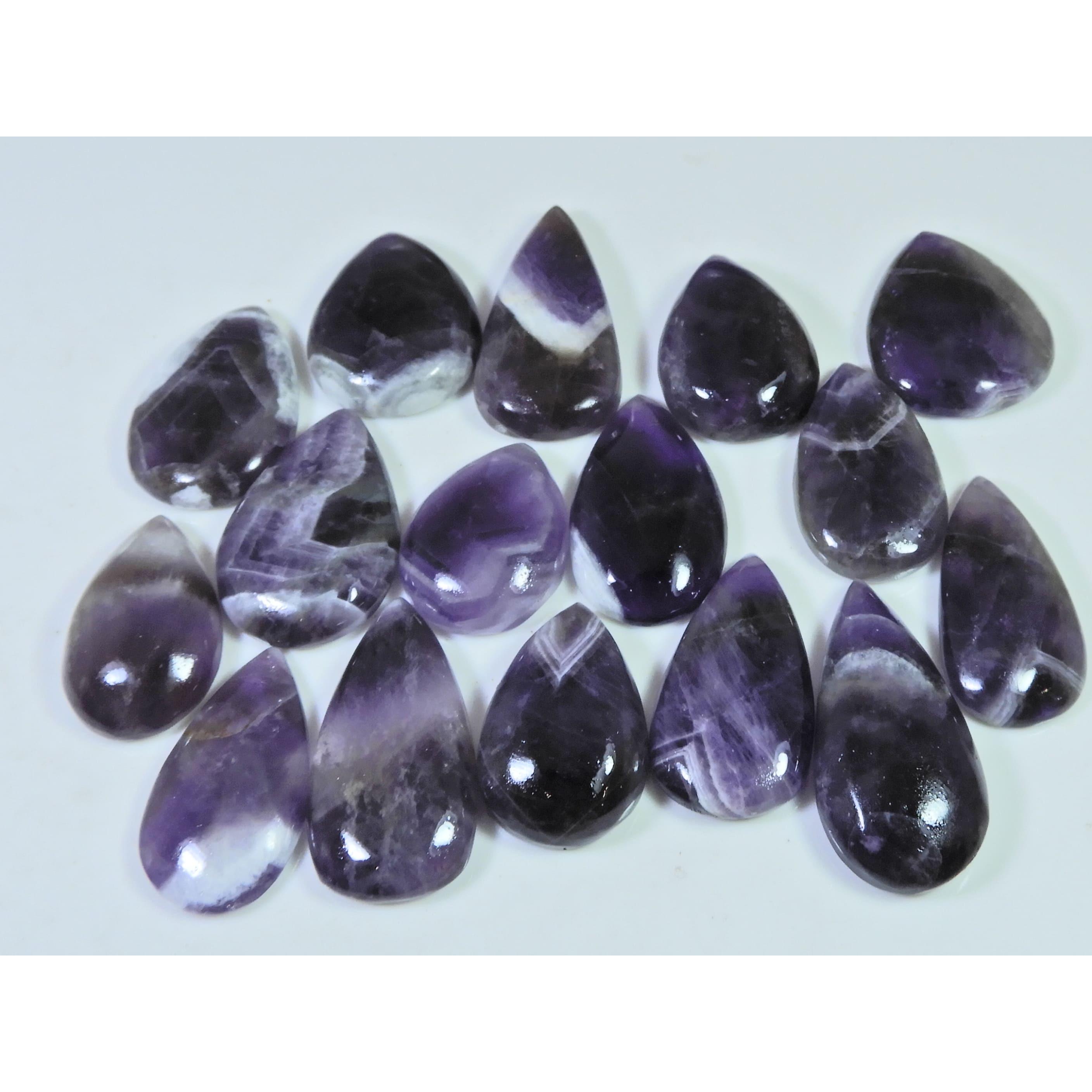 

400Cts. Натуральный аметист, кружевной агат, кабошон-груша, рассыпной драгоценный камень, лот из 16 шт. C-810