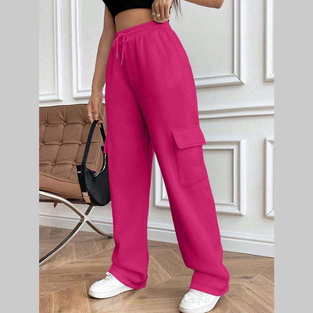 Women's Lace-up Elastic Waist Trousers, Fashion Solid Color Straight Wide-leg Sweatpants