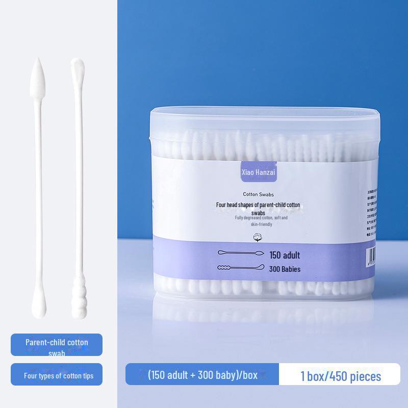 Xiaohanzi Family Pack Cotton Swabs: 450 Double-Headed, for Baby, Ear, and Cosmetic Use