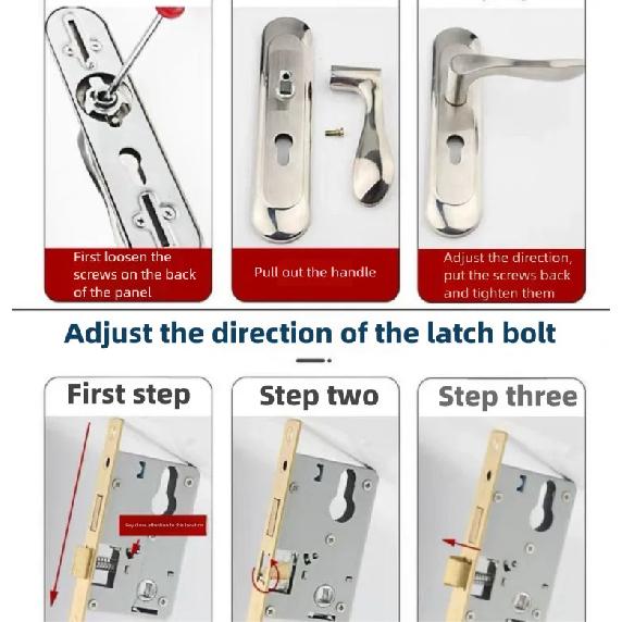 Stainless Steel Household Indoor Door Lock Universal Type Wooden Door Lock Tamper Free Adjustable Door Handle Bedroom Door Lock