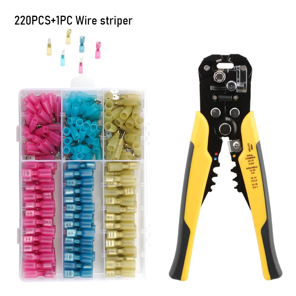 220/250/300/540 PCS Heat Shrink Terminals Insulated Cable Connectoror Wire Stripper Wire Crimping Household Lug Rolling Kit