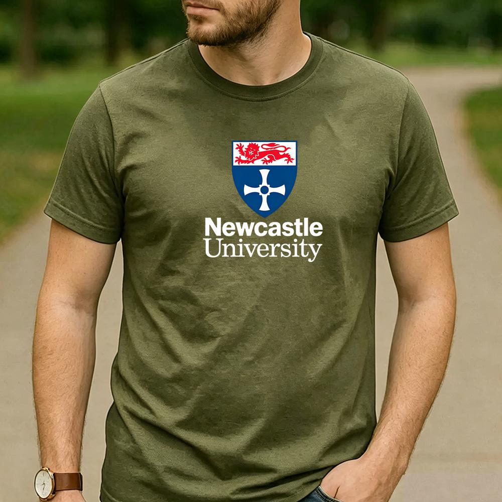 Vintage Newcastle University Lion Shield Crest Logo Cotton Graphic T Shirt Unisex Short Sleeve Alumni Holiday Gift Top