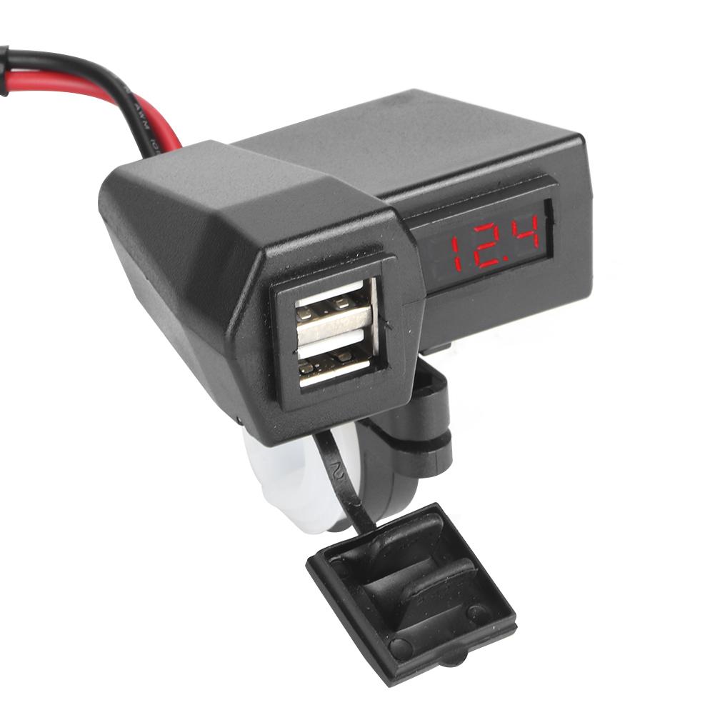   Motorcycle Dual USB   Socket Adapter with Voltmeter Display