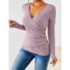 Damen Neue Frühling und Herbst Neue Einfarbige V-Ausschnitt Lässige Langarmtops