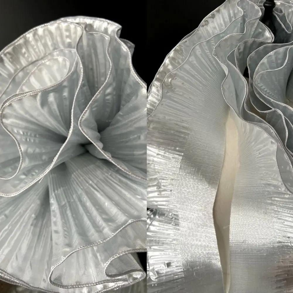 Metallisch Glänzender Große Welle Spitze Stoff 15cm Breit 1 Yard Falten Netz Organza DIY Styling Nähen Rüsche Kleid Zubehör