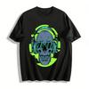 Cool Skull Headphone Print Street Style Unisex Casual T-Shirt Pure Cotton T-shirt