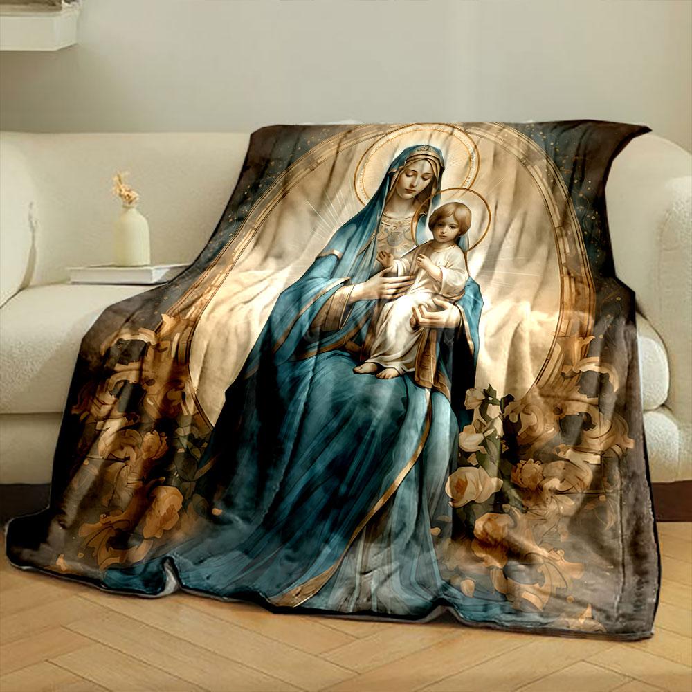 Our Lady Virgin Mary Baby Jesus Throw Blanket Printed Blanket for Living Room Bed Couch lunch break Soft Cozy Blanket for Friend's festival Gift