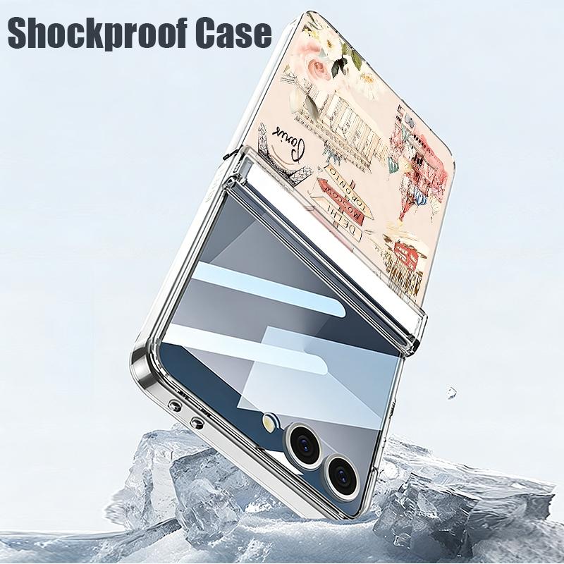 Magnetic Snow Mountain Print Phone Case For Samsung Galaxy Z Flip7 FE Flip6 Flip5 Flip7 6 Shockproof Clear Hard PC Folding Cover