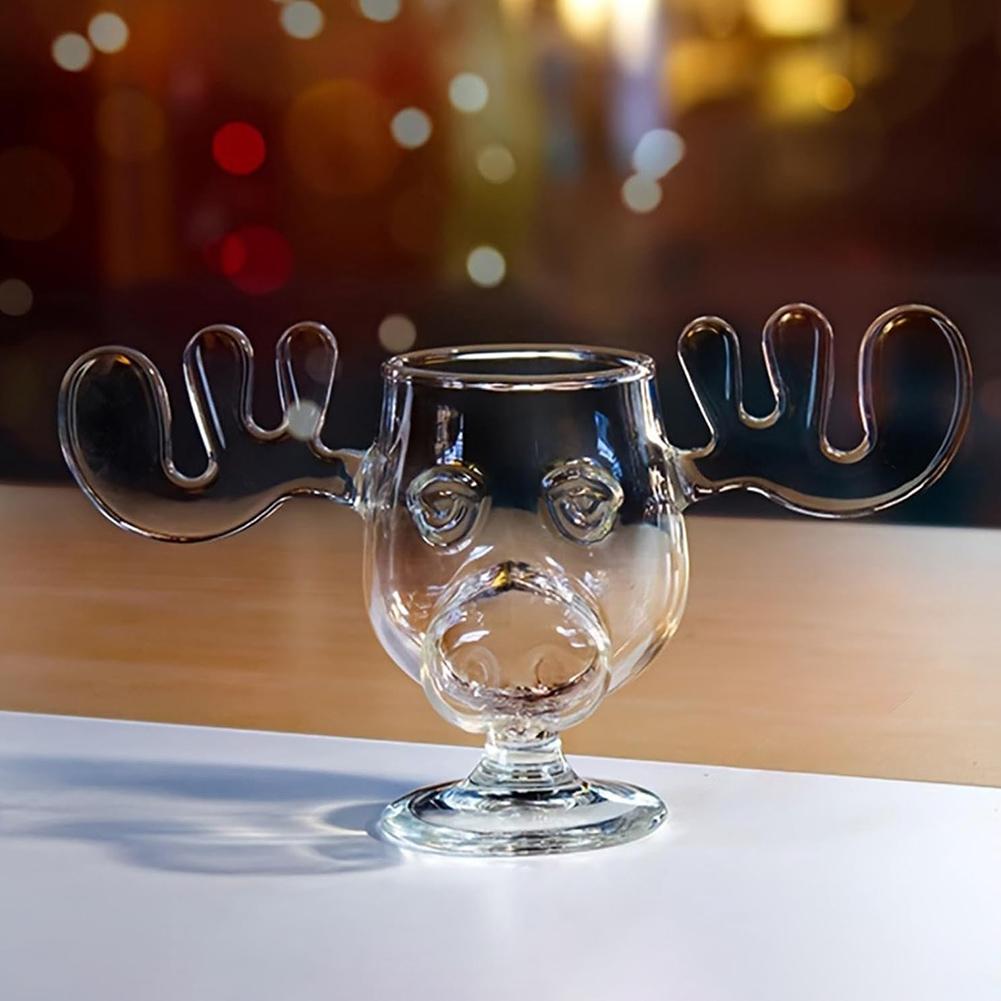 1-3PCS 240ml 8oz Christmas Vacation Moose Mug Christmas Reindeer Head Creative Elk Glass Wine Beer Water Juice Milk Glass