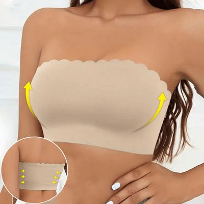 Women's Strapless Seamless Bandeau Bra Elastic Ruffle Edged Wireless Unpadded Bra Smooth Backless Invisible Bra for Daily Wear Casual & Wedding