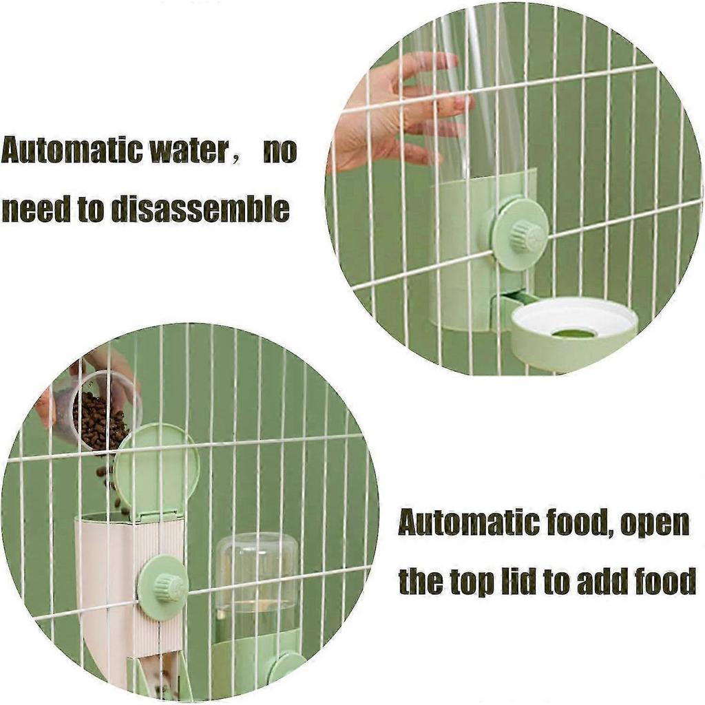 Hanging Rabbit Automatic Food Feeder with 30oz Bowl and 500ml Water Dispenser Bunny Gravity Feeding Station Waterer Set Hanging Self-Dispensing Feeder