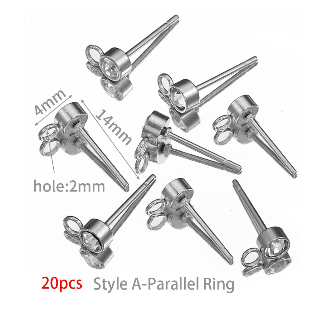 100pcs/20pcs 4mm Stainless Steel Ear Studs Rhinestone Earring Posts with Loop Rings for Earrings Jewelry Making DIY Wholesale