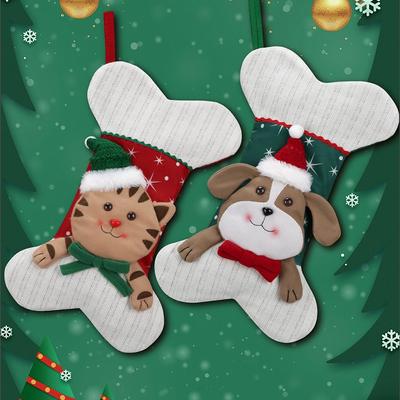 Xmas Tree Ornaments Large Christmas Stocking Cartoon Cat Dog Fireplace Christmas Stocking Handmade Romance