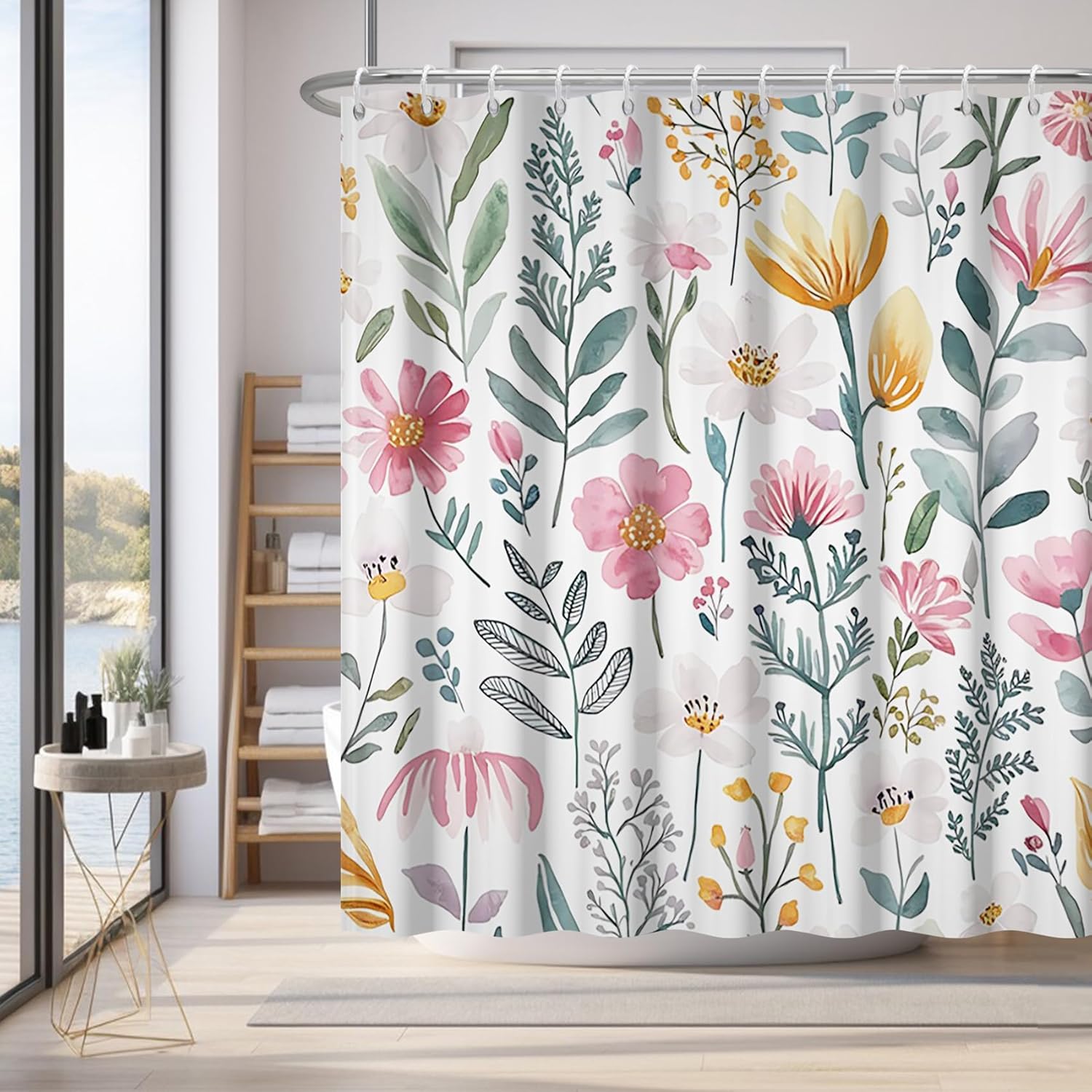

Watercolor Floral Shower Curtain Bohemian Floral Wildflower Shower Curtain Plant Fabric Shower Curtain Bathroom Decor Waterproof W60H190(CM)-1 Pcs