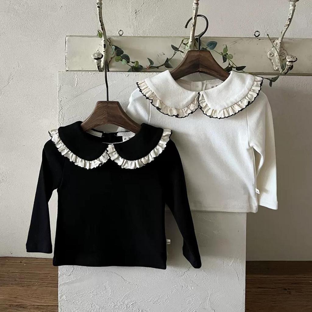 Autumn Korean Style Baby Ruffle Collar Long Sleeve T-shirt for Toddlers and Children