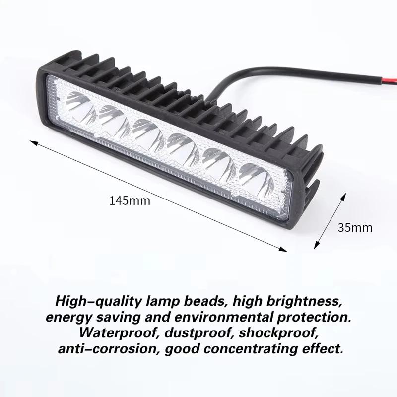6LED 18W Car Work Light Bar 12V DRL Waterproof Spotlight Fog Driving Lamp for Car SUV Offroad Truck Trailer Motorcycle Headlight