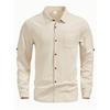 Soft and Comfortable Men's Collar Pocket Solid Color Button Up Cardigan Long Sleeved Linen Top Suitable for Daily Leisure