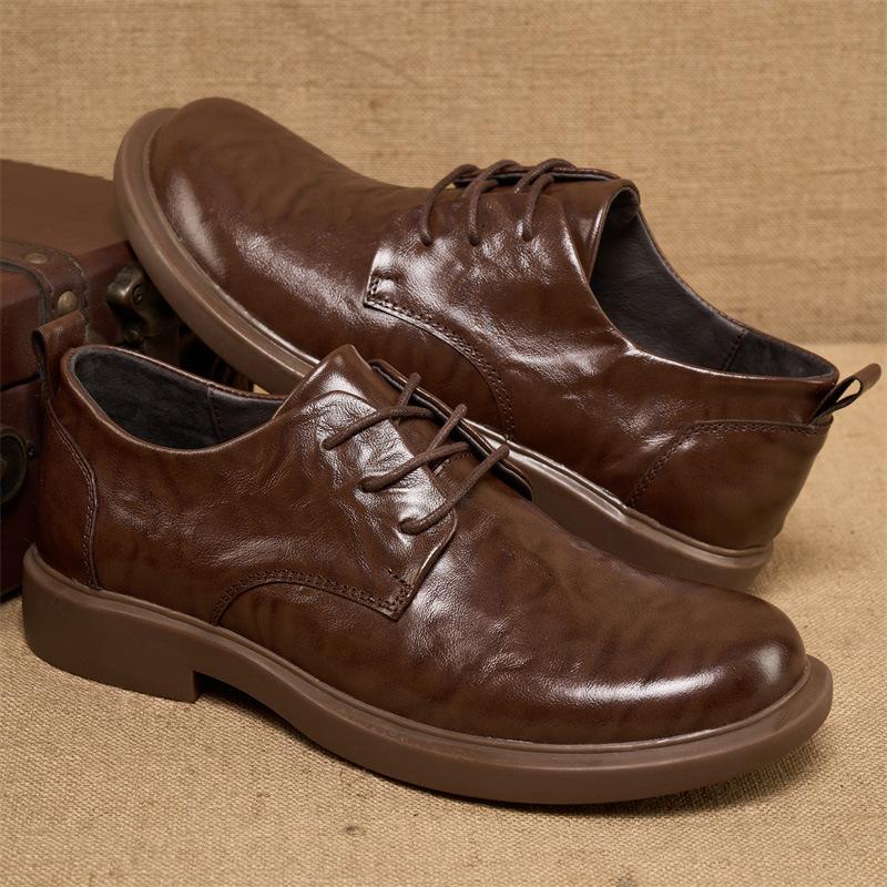 British Style Men's Leather Shoes Summer Business Casual Formal Shoes Breathable Soft Soled Strap Leather Shoes Top Layer Cowhide Leather Shoes