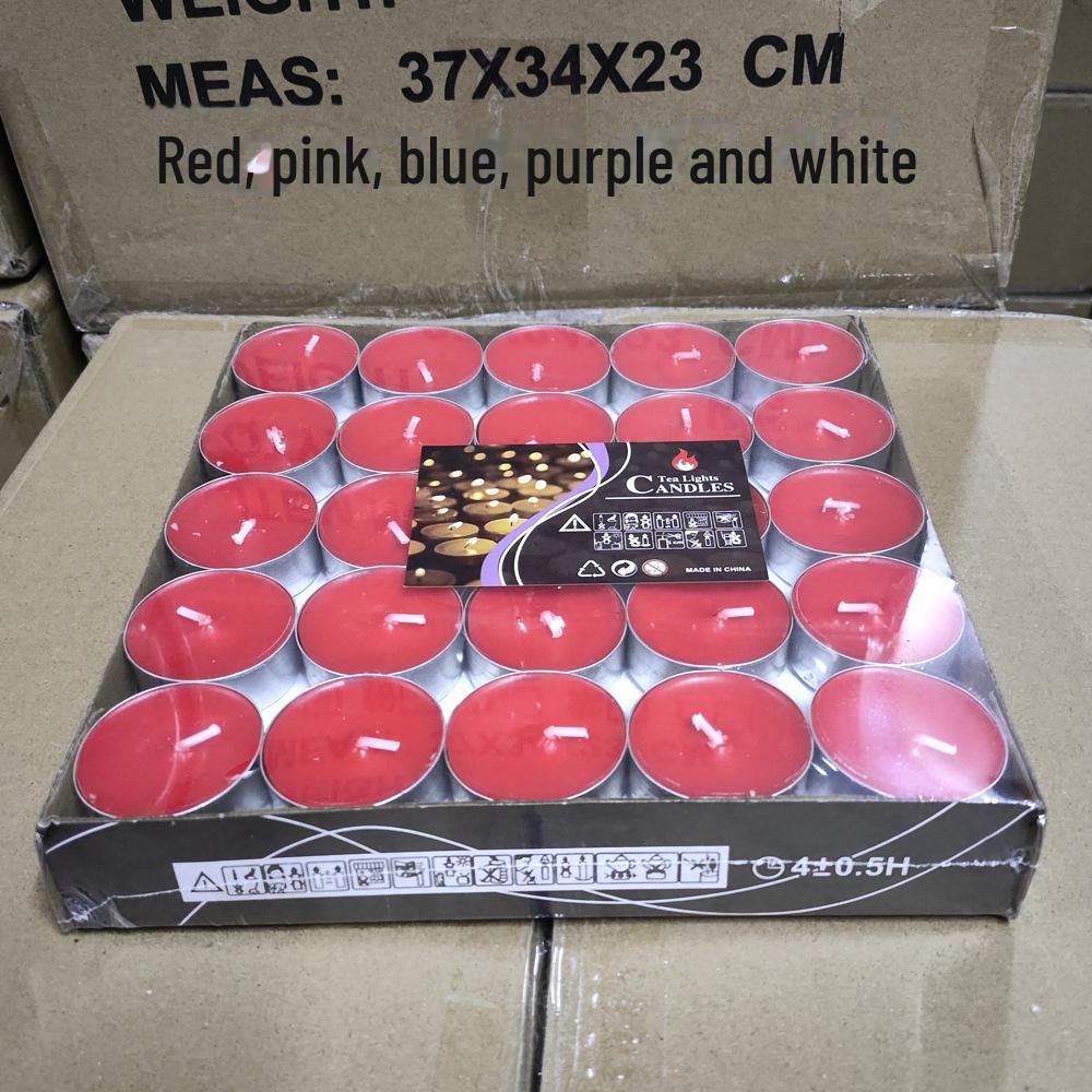 50pcs Box of Romantic Aluminum Shell Tea Candles - Creative Birthday Love Design, White Wax for Weddings & Hotels