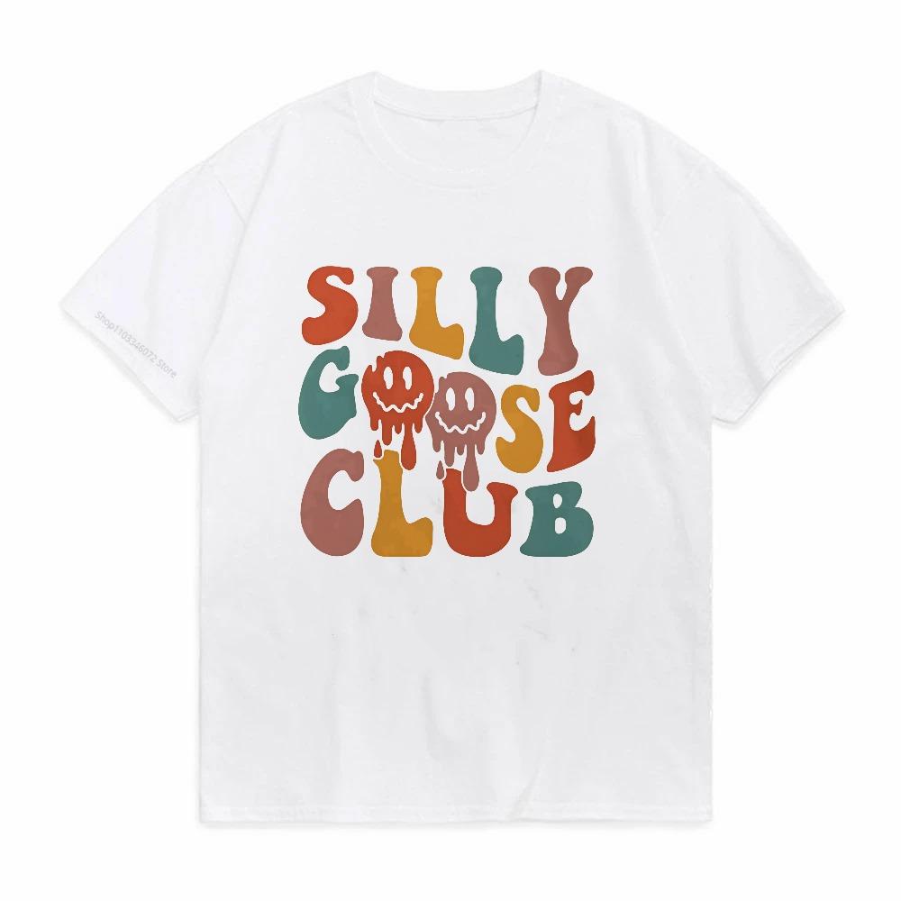 Silly Goose Club Letter Graphic Man T Shirt Summer Vintage Short Sleeve Tshirt Cartoon Lovely Graffiti Pirnt Tshirt Funny Tees