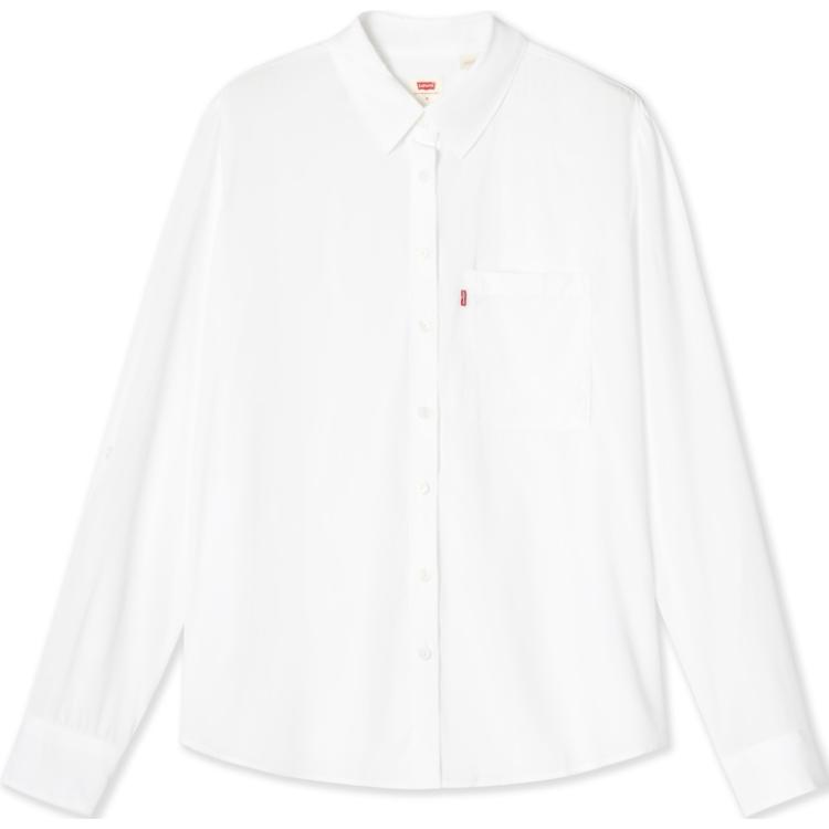 Levis Plain Minimalist Comfortable Polo Long Sleeve Shirt Women Shirts White A8745-0002
