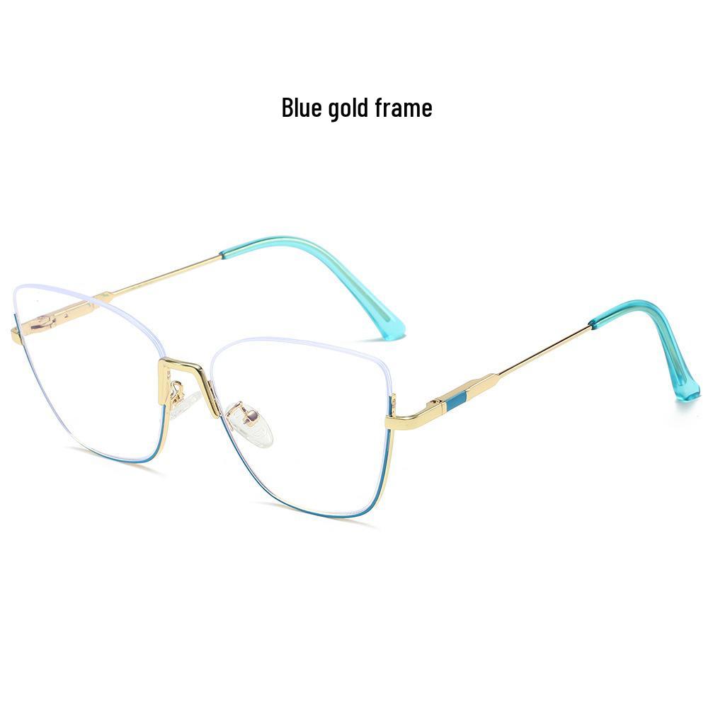 New Style Photochromic Anti-Blue Light Cat Eye Half-Frame Glasses with Metal Spring Hinges
