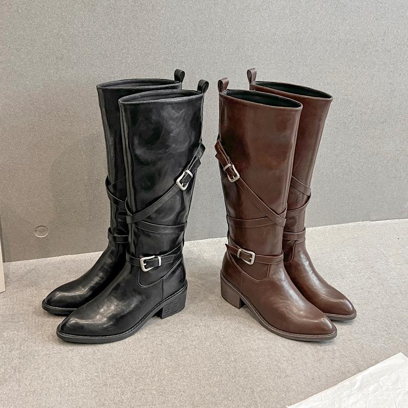 Cowhide Version~ Boots New Women's Leather Boots Tall Maillard Knight Boots Pointed Chelsea Boots Skinny Boots