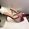 Fashion Versatile High Heel Slippers Square Head Rhinestone Decoration One-piece Strap Sandals Casual Elegant Women's Shoes