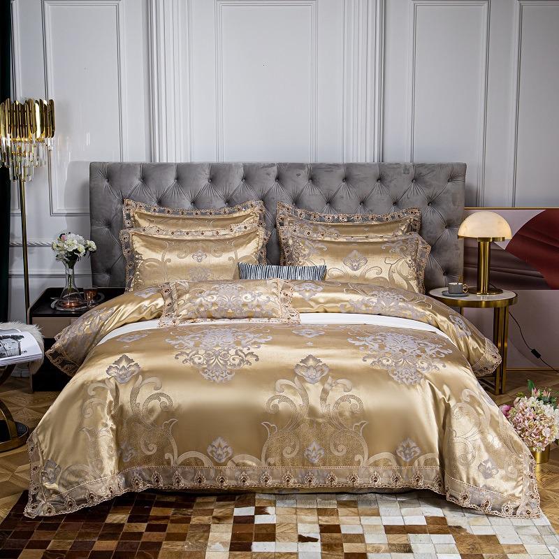 Luxury European Lace Trim Jacquard Silk Bedding Set
